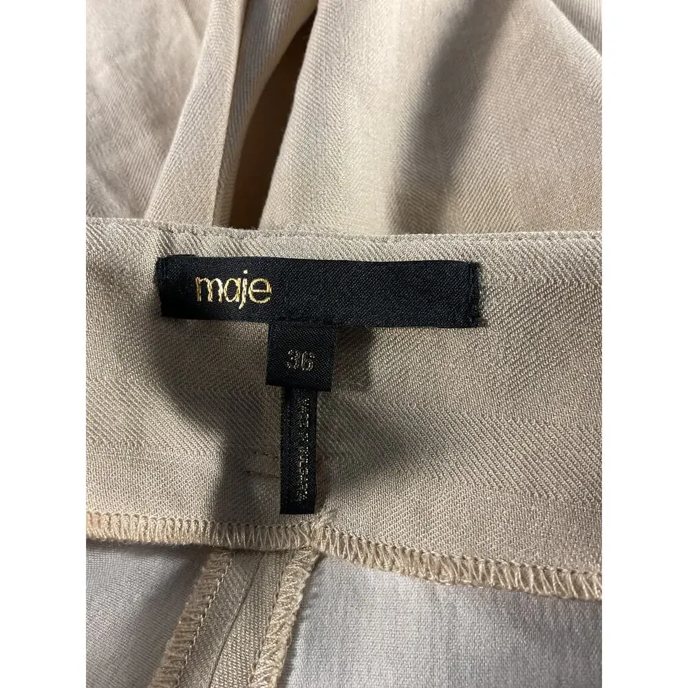 Maje Asymmetric Linen Blend Beige Cargo Shorts Size 4 US / 36 EU